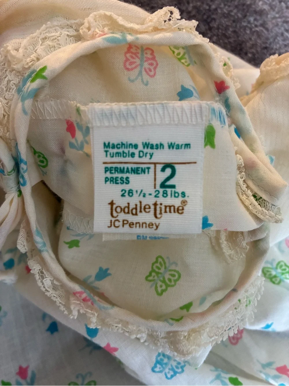 60s 70s Vintage JCPenney Toddle Time Baby Dress Floral/Butterfly Pastel 24 Month